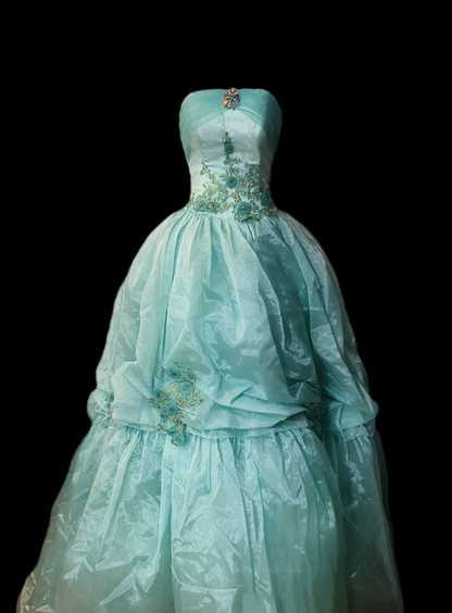 Light Green Strapless Fitted Waist Voluminous Skirt Prom Dress, Evening Party Gown gh7315