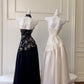 Robe de bal longue en satin noir/blanc vintage, robe de soirée d'anniversaire, gh4410