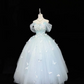 Light Blue Off-the-Shoulder Cinched Waist Voluminous Butterfly Hem Romantic Dress, Wedding Gown gh7958