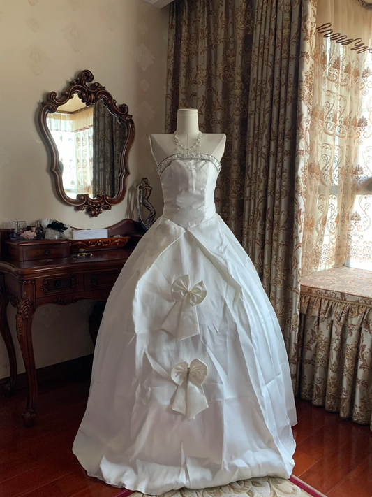 White Strapless Waist-Cinched Voluminous Skirt Prom Gown, Birthday Dress, Graduation Gown gh7239