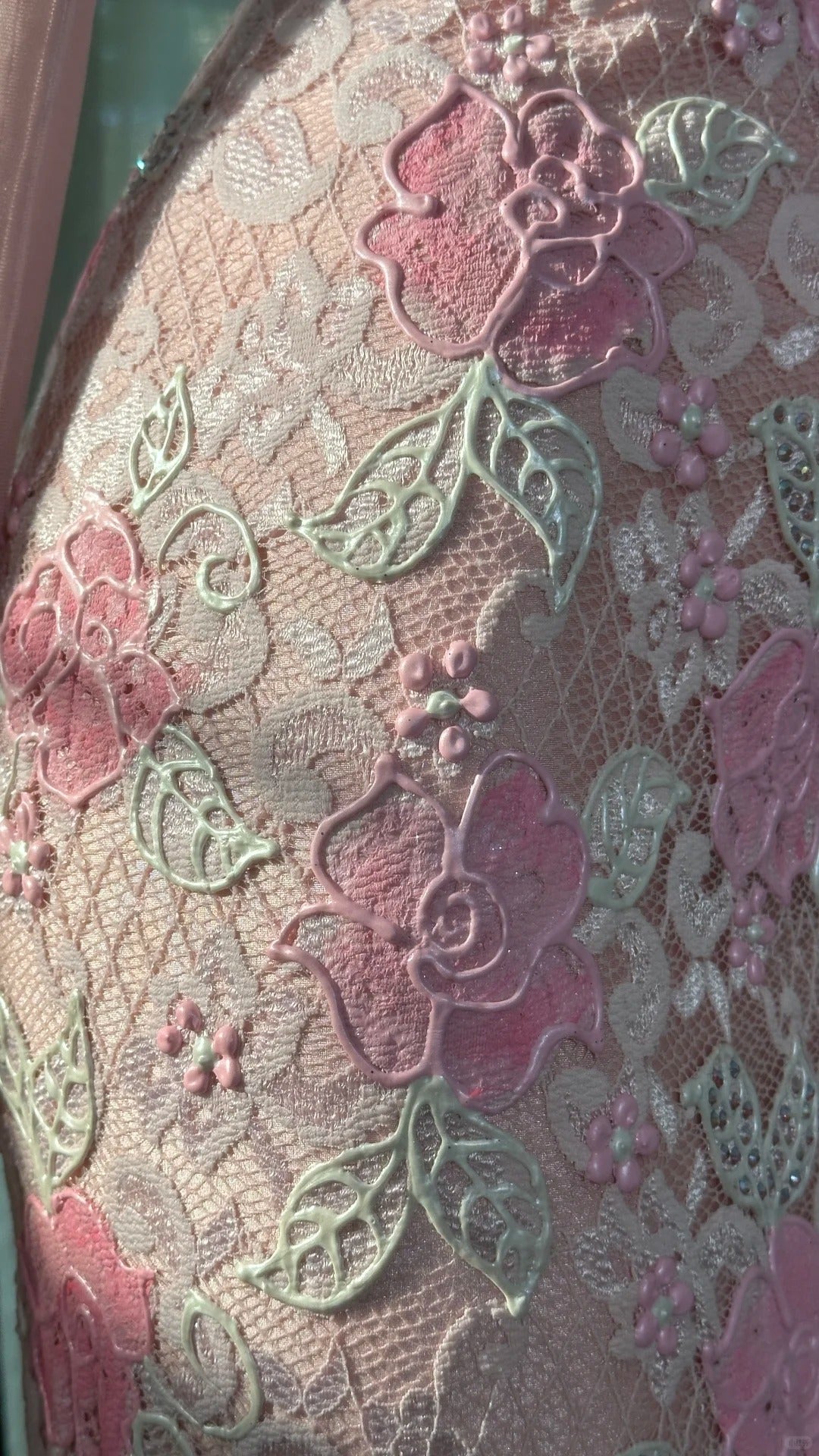 Rosa florales Vintage Perlen Spitzen langes Ballkleid Abendkleid Partykleid gh4819