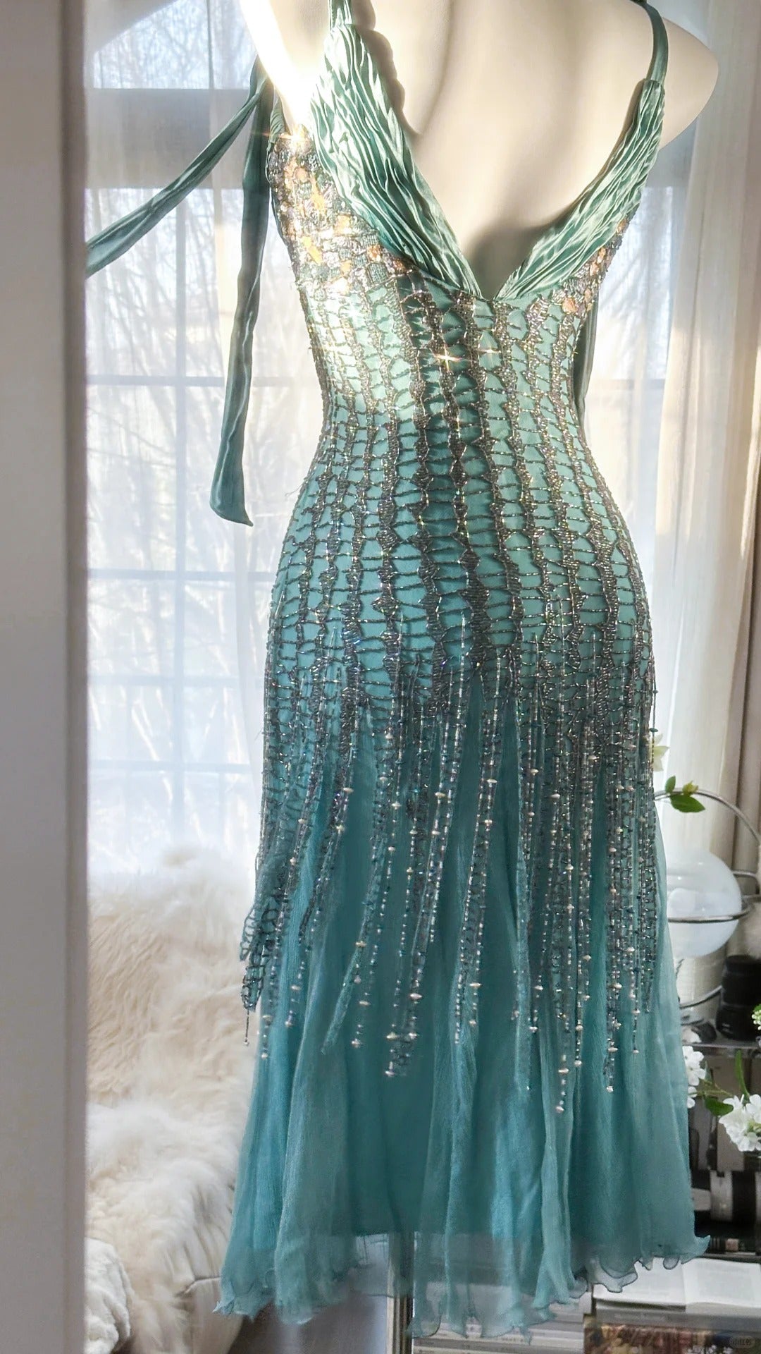 Grün Luxus Wunderschöne Retro Mode Exquisite Quaste Perlen Midi-Länge Chiffon Ballkleid Geburtstag Party Kleid Abendkleid Ballkleid gh3973