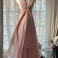 Rosa Elegante Exquisite Strass Lange Satin Chiffon Ballkleid Abendkleid Partykleid Geburtstagskleid Date Kleid gh4163