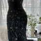 Schwarzes, glänzendes, luxuriöses, wunderschönes, exquisites, perlenbesetztes, langes Meerjungfrauenkleid aus Chiffon, Feenballkleid, Abendkleid, Hochzeitsgast, Partykleid, Ballkleid, Verabredungskleid, Abschlussballkleid, gh3992
