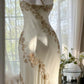Elfenbein/Grün Vintage Fashion One Shoulder Exquisite Perlen Langes Chiffon Ballkleid Geburtstagspartykleid Cocktailpartykleid Abendkleid Ballkleid gh3971