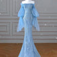 Blaues luxuriöses, wunderschönes, glänzendes, exquisites Perlenkleid, elegantes, langes, mit Pailletten besetztes Tüll mit langen Ärmeln, Meerjungfrau-Abendkleid mit schmalen Ärmeln, Ballkleid, gh3388
