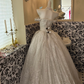 Ivory Strapless Silver Embellished Voluminous Full Flared Skirt Romantic Dress, Wedding Gown gh7602