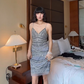 Light Gray Vintage Beaded Spaghetti Strap Exquisite Prom & Evening Party Dress gh8389