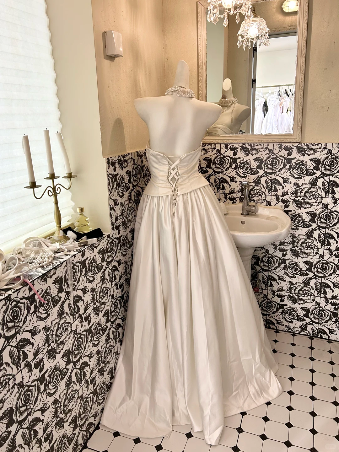 White Satin Strapless Waist-Cinched A-Line Skirt Slim Elegant Romantic Dress, Wedding Gown gh7731