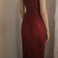 Burgundy Halter Long Evening Gown, Beaded Lace Embroidered Bodice Satin Fitted Sheath Formal Party Dress gh9115