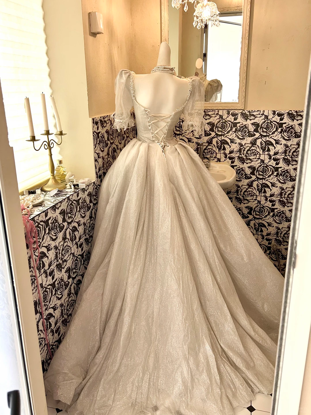 Light Grey Square Neck Voluminous Princess Skirt Long Romantic Dress, Wedding Gown gh7771