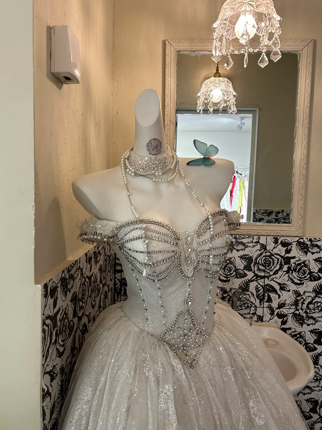 Ivory Strapless Silver Embellished Voluminous Full Flared Skirt Romantic Dress, Wedding Gown gh7602