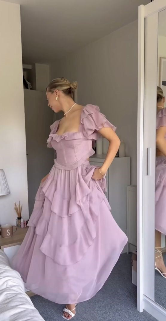 Purple Vintage Elegant Fashion Long Tulle Chiffon Ball Gown Evening Dress Wedding Guest Dress Birthday Party Dress gh4062