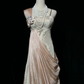✨Girlhomeshops-Nude Pink One Shoulder Draped Satin Gown Lace 3D Floral gh10141