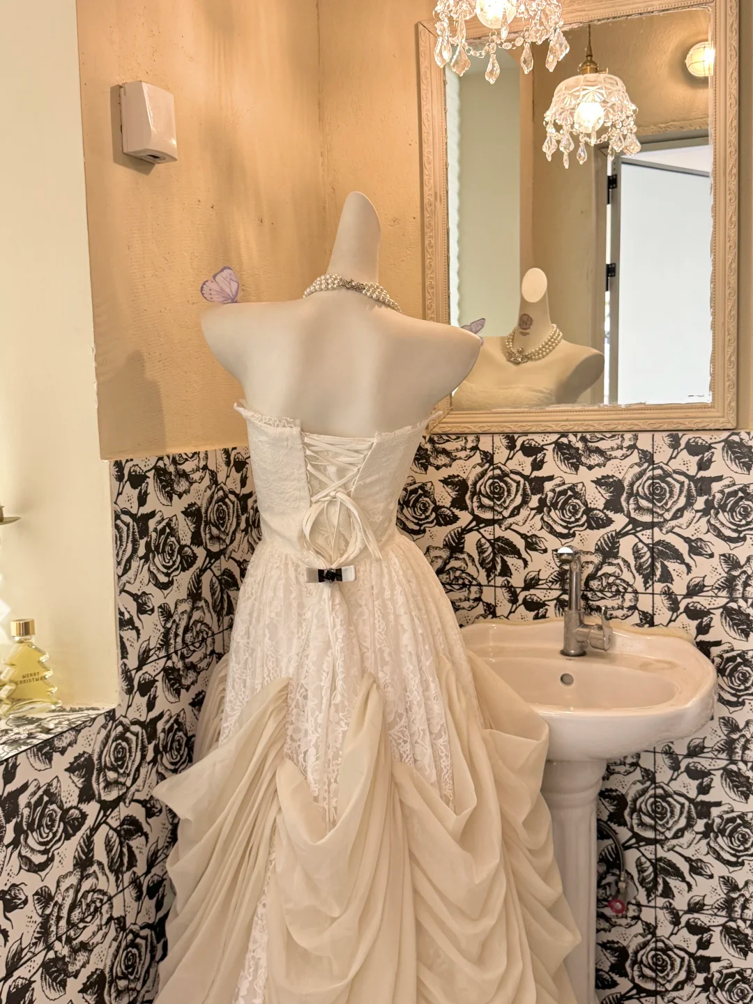Ivory Strapless Lace Sexy Stylized Skirt Long Elegant Romantic Dress, Wedding Gown gh7729