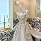 Ivory Gown with Silver Decorations, Waist-Cinched Slim A-Line Long Romantic Dress, Wedding Gown gh7703