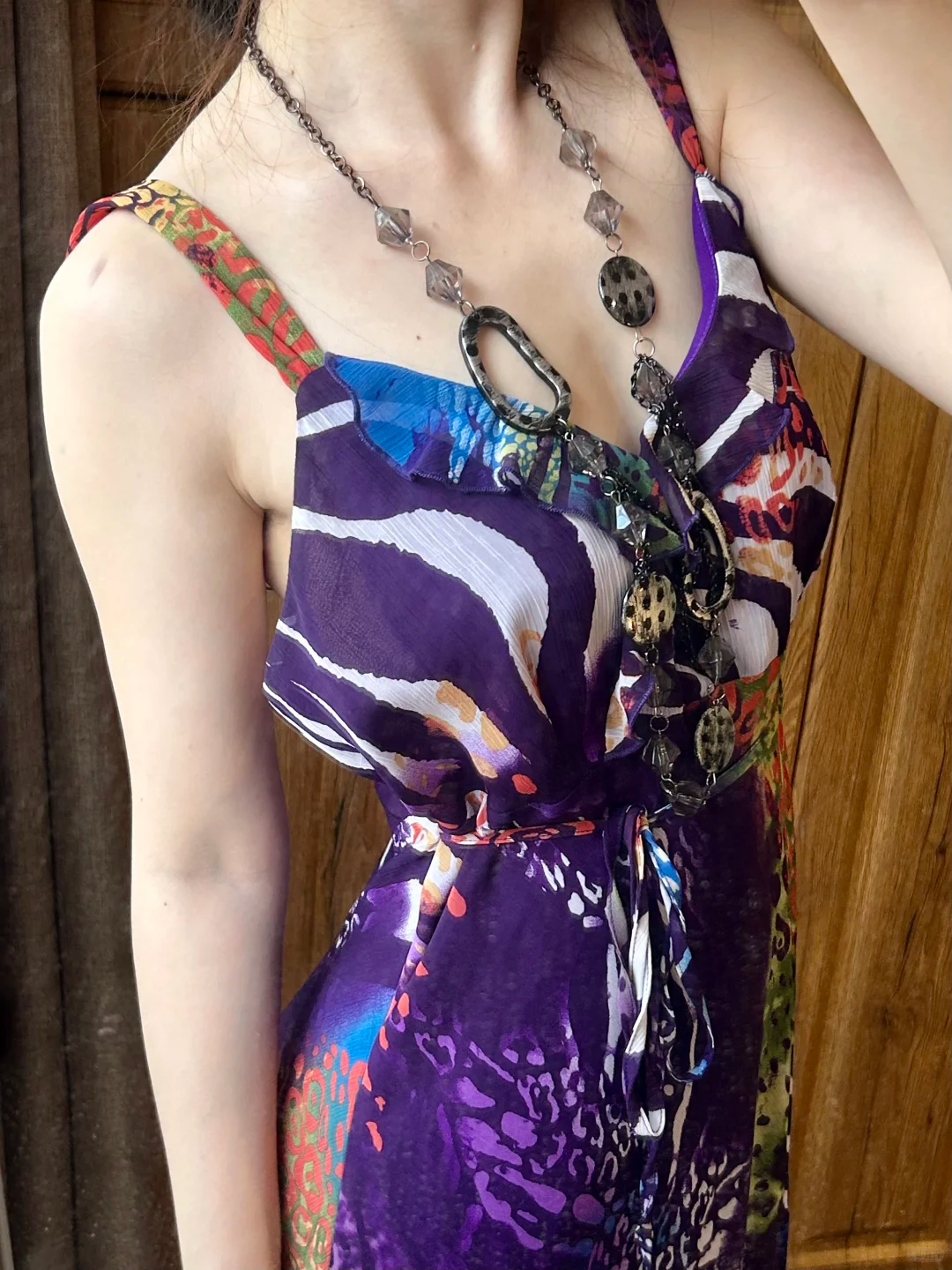 Purple Elegant Vintage Pattern Spaghetti Strap Fitted Waist Slim Prom & Evening Party Dress gh8463