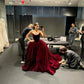 Burgundy velvet stylish elegant long ball gown evening dress gh3041