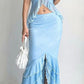 Robe longue en mousseline de soie à volants, motif floral bleu/rose, tenue de soirée, de voyage, de vacances, deux pièces, gh4770