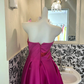 Magenta Strapless Waist-Cinched A-Line Long Romantic Dress, Wedding Gown gh7629