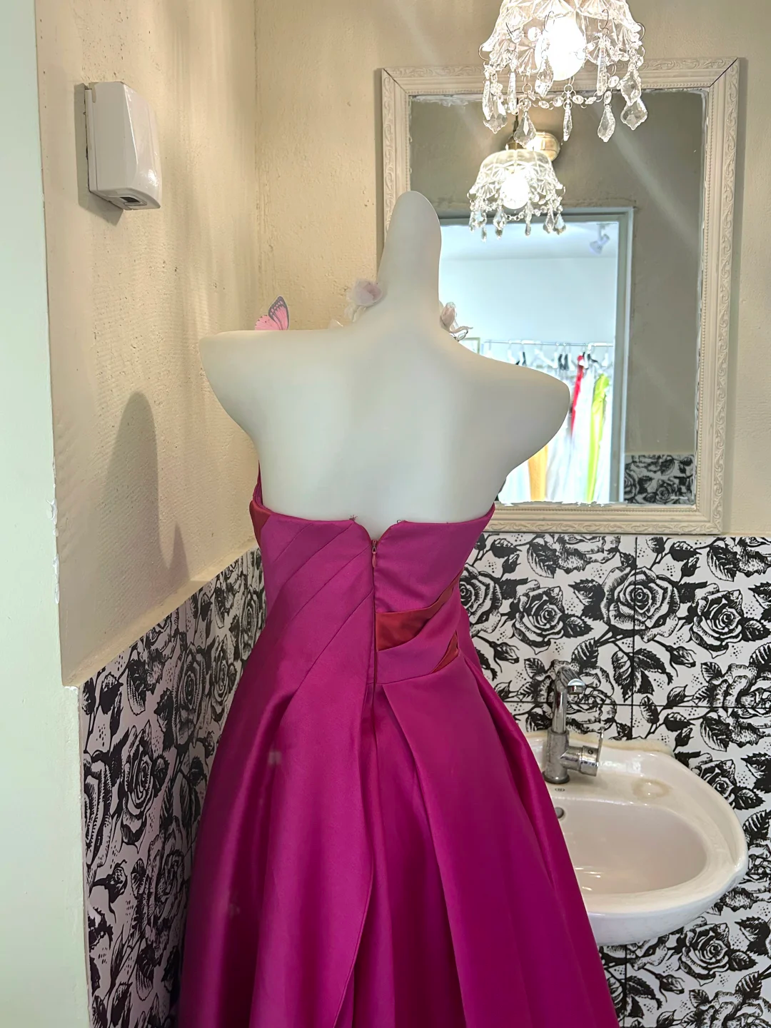 Magenta Strapless Waist-Cinched A-Line Long Romantic Dress, Wedding Gown gh7629