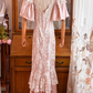 Dusty Pink Vintage Mermaid Long Gown, Lace Applique Flutter Sleeve Formal Dress gh9293