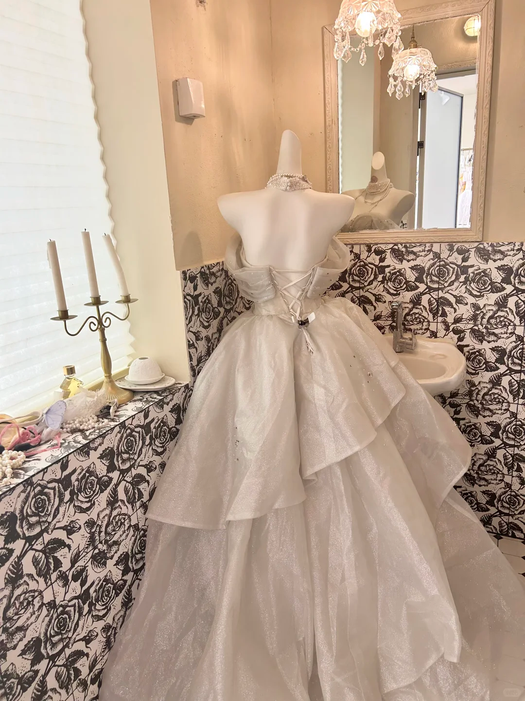 Light Grey Off-the-Shoulder Cinched Waist Tiered Skirt Long Romantic Dress, Wedding Gown gh7785