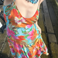 Vintage Luxury Blue Base Orange Print Spaghetti Strap Fitted Waist Slim Prom & Evening Party Dress gh8465