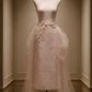 ✨Girlhomeshops-Blush Pink Sleeveless Qipao with 3D Floral and Detachable Tulle Overlay gh10521