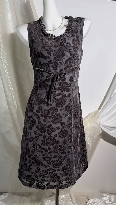 Sexy Vintage Dark Brown Sleeveless Prom & Evening Party Dress, Printed Pattern, Fitted Waist Silhouette gh8562