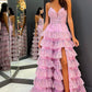 Rosa Süße Stilvolle Elegante Lange Tüll Mehrlagiges Ballkleid Abendkleid Ballkleid Abschlusskleid gh3794