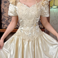 Light Apricot Rose Floral Neckline Fitted Waist Vintage Beaded Full Flared Skirt Long Prom Gown, Wedding Dress gh8598