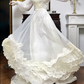 Ivory Vintage Frilled Collar Lantern Sleeve Multi‑Layer Lace‑Ruffle Long Train Wedding Dress gh8764