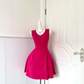 Women Fuchsia Homecoming Dress, Sleeveless V‑Neck Solid Matte Fabric High Waist Pleated Voluminous A‑Line Mini Cocktail Party Dress gh9228