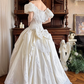 Off‑White Vintage Empire Waist V‑Neck Lace Appliqué Sheer Chiffon Puff Long Sleeve Ruffle Lace Hem Long Prom Gown, Wedding Dress gh8624
