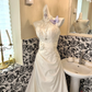 White Halter Lace Waist-Cinched Pleated Figure-Flattering A-Line Skirt Long Romantic Dress, Wedding Gown gh7769