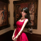 Women Glam Red Wide Strap Homecoming Dress Rhinestone Neck Cutout Back A-Line Flare Short Party Gown gh9436