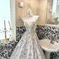 Ivory Gown with Silver Ornaments, Luxurious Exquisite Full Flared Long Romantic Dress, Wedding Gown gh7717
