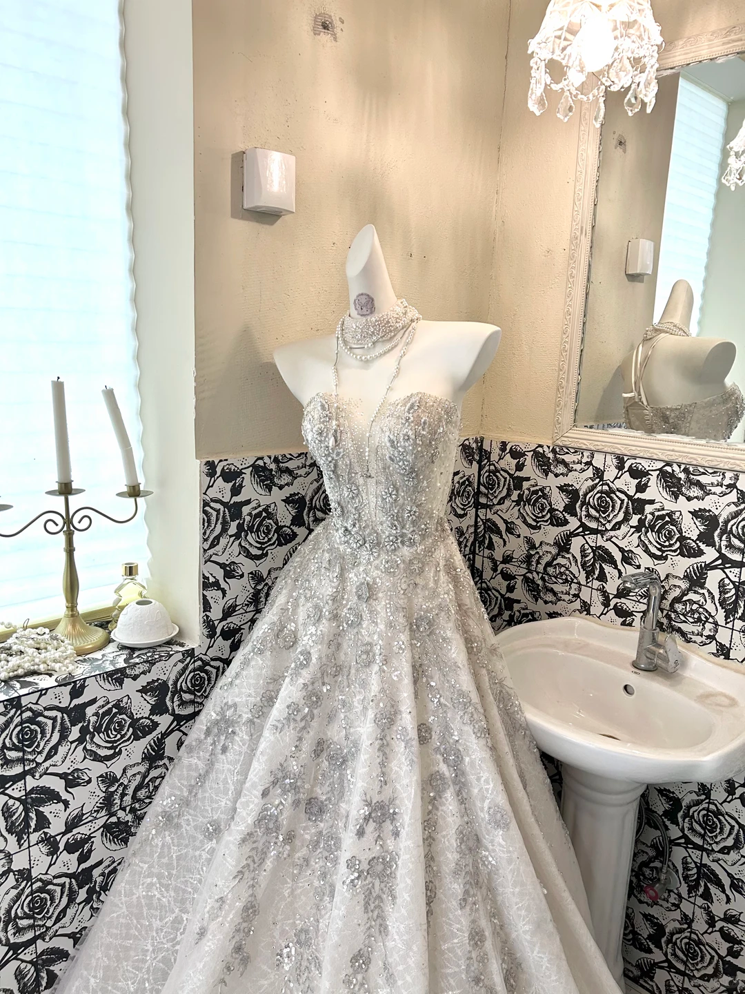 Ivory Gown with Silver Ornaments, Luxurious Exquisite Full Flared Long Romantic Dress, Wedding Gown gh7717