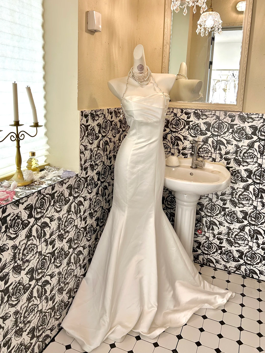 White Satin Strapless Cinched Waist Figure-Flattering Bodycon Sexy Mermaid Skirt Long Sexy Romantic Dress, Wedding Gown gh7815