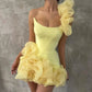 Girlhomeshops-Gelb ein-schulter mode süße knospe rock kurze chiffon homecoming kleid geburtstag kleid gh5269