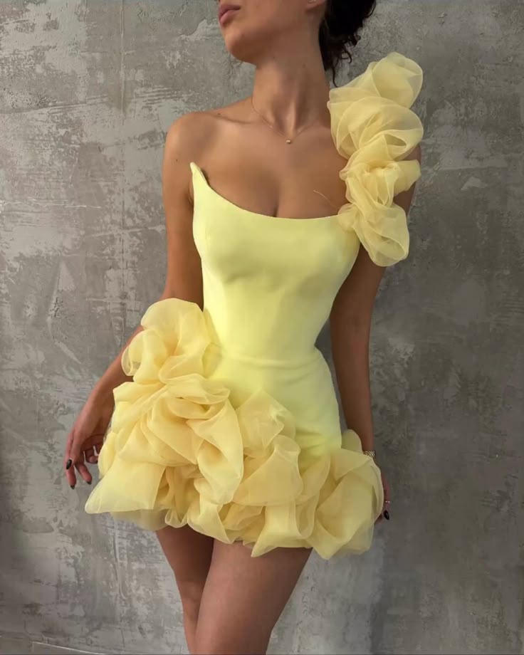 Girlhomeshops-Gelb ein-schulter mode süße knospe rock kurze chiffon homecoming kleid geburtstag kleid gh5269