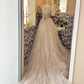 White Puff Sleeve Square Neck Waist-Cinched Full Flared Long Romantic Dress, Wedding Gown gh7678
