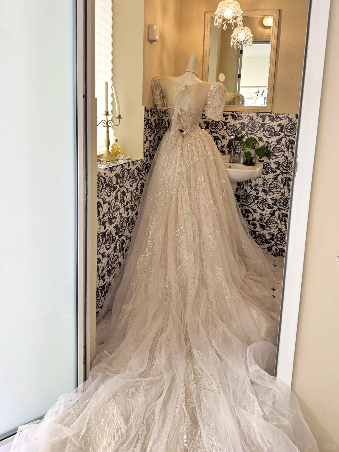 White Puff Sleeve Square Neck Waist-Cinched Full Flared Long Romantic Dress, Wedding Gown gh7678