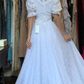 White Vintage Lace Evening Gown High Neck Puff Sleeve A-Line Long Wedding Guest Prom Dress gh9723