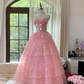 Rosa süße Mode elegante exquisite Spitze Bogen lange Tüll Spitze Prinzessin Ballkleid Abendkleid Geburtstagskleid Erwachsene Zeremonie Kleid gh4033