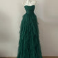 Girlhomeshops--Green fashionable long tulle ruffle prom dress gh5474