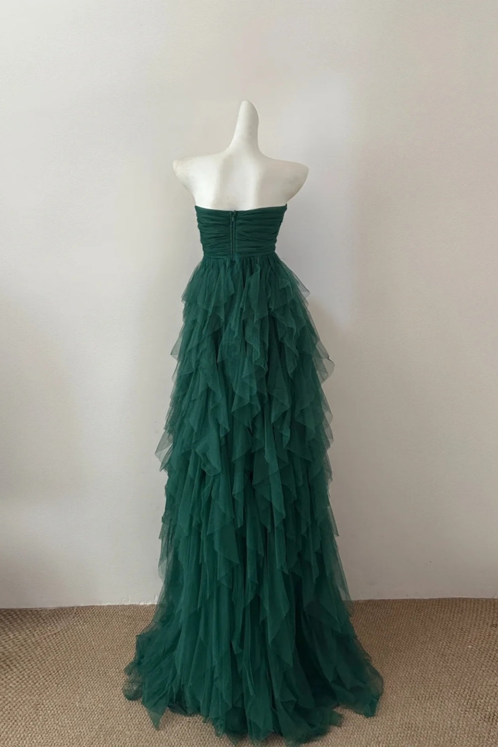 Girlhomeshops--Green fashionable long tulle ruffle prom dress gh5474