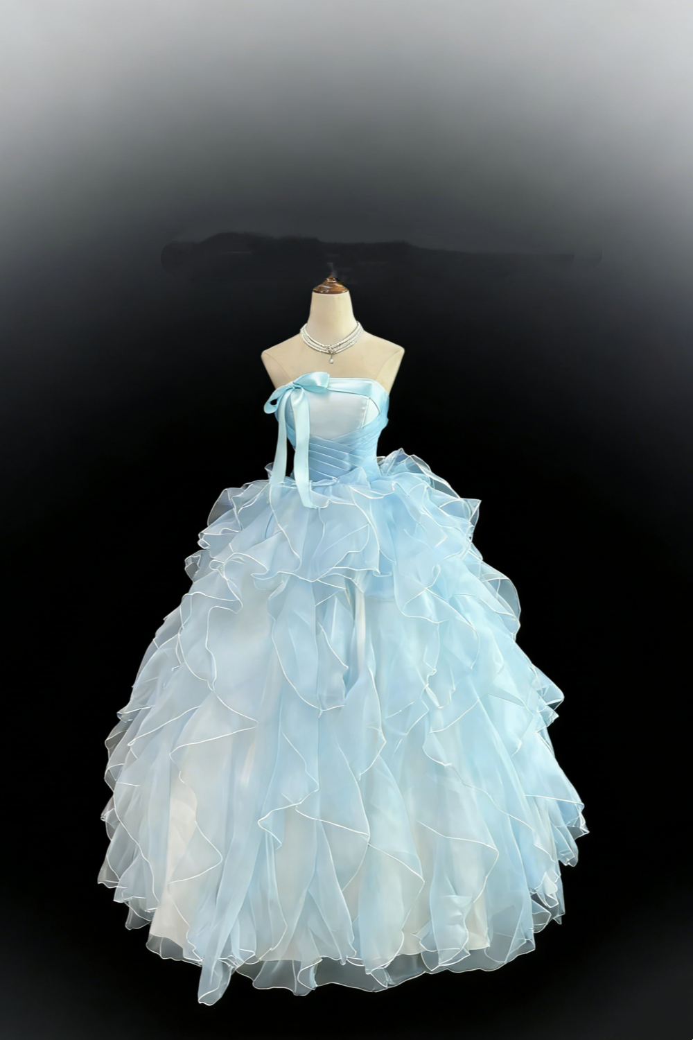 Hellblaues, trägerloses Ballkleid mit Schleife – Kleid für Quinceañera &amp; Coming-of-Age-Party gh6956