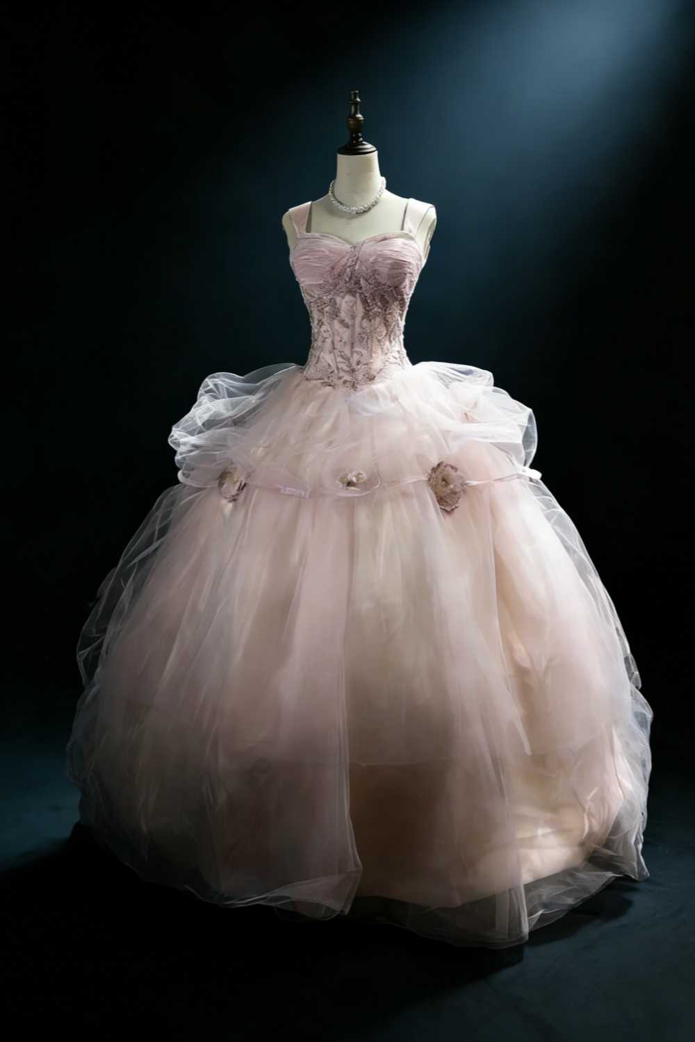 Robe de bal rose pâle style princesse - Robe bustier en dentelle et perles pour Quinceañera gh6948